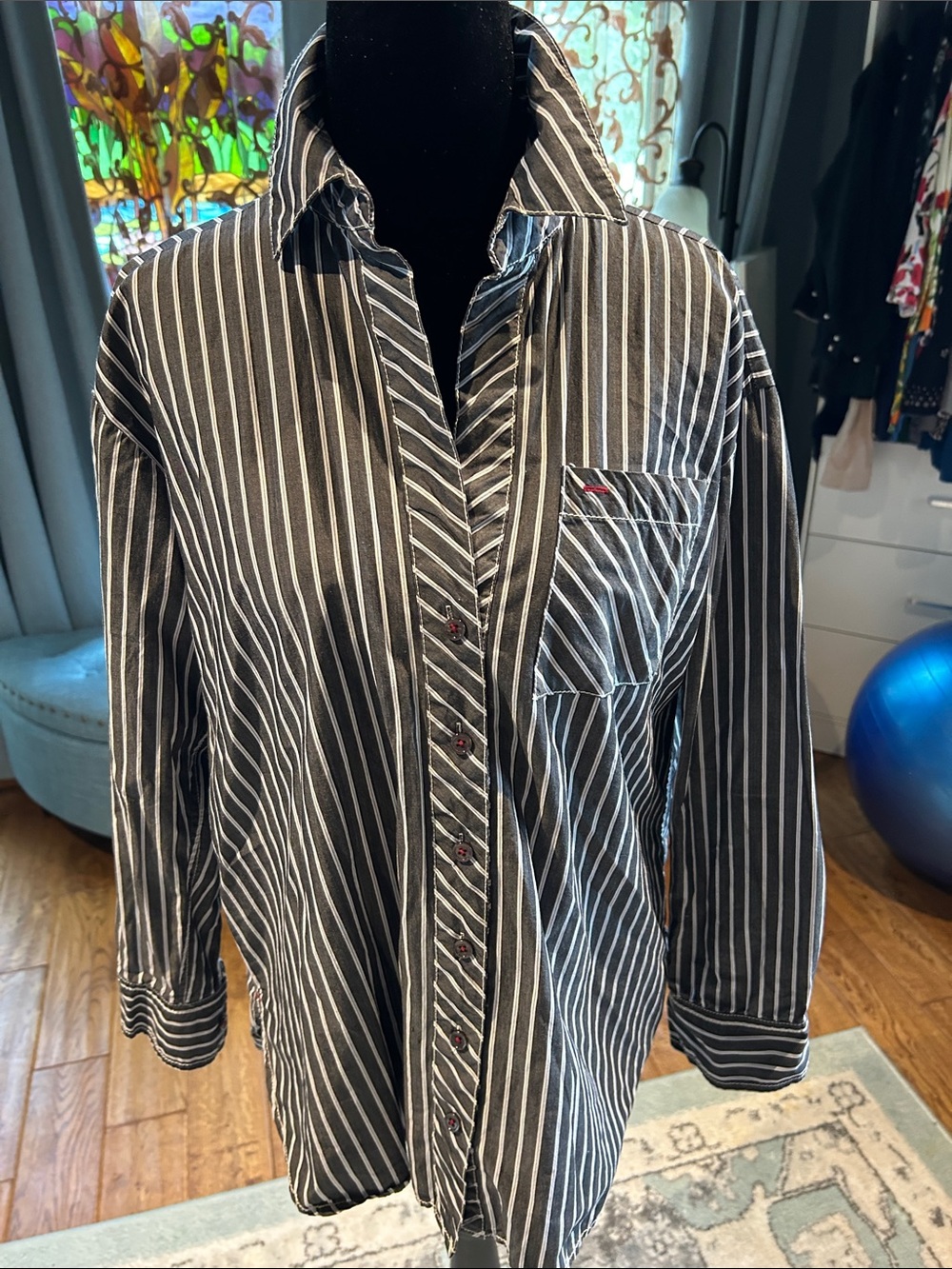 Nexx Black and White Striped Button Down Shirt